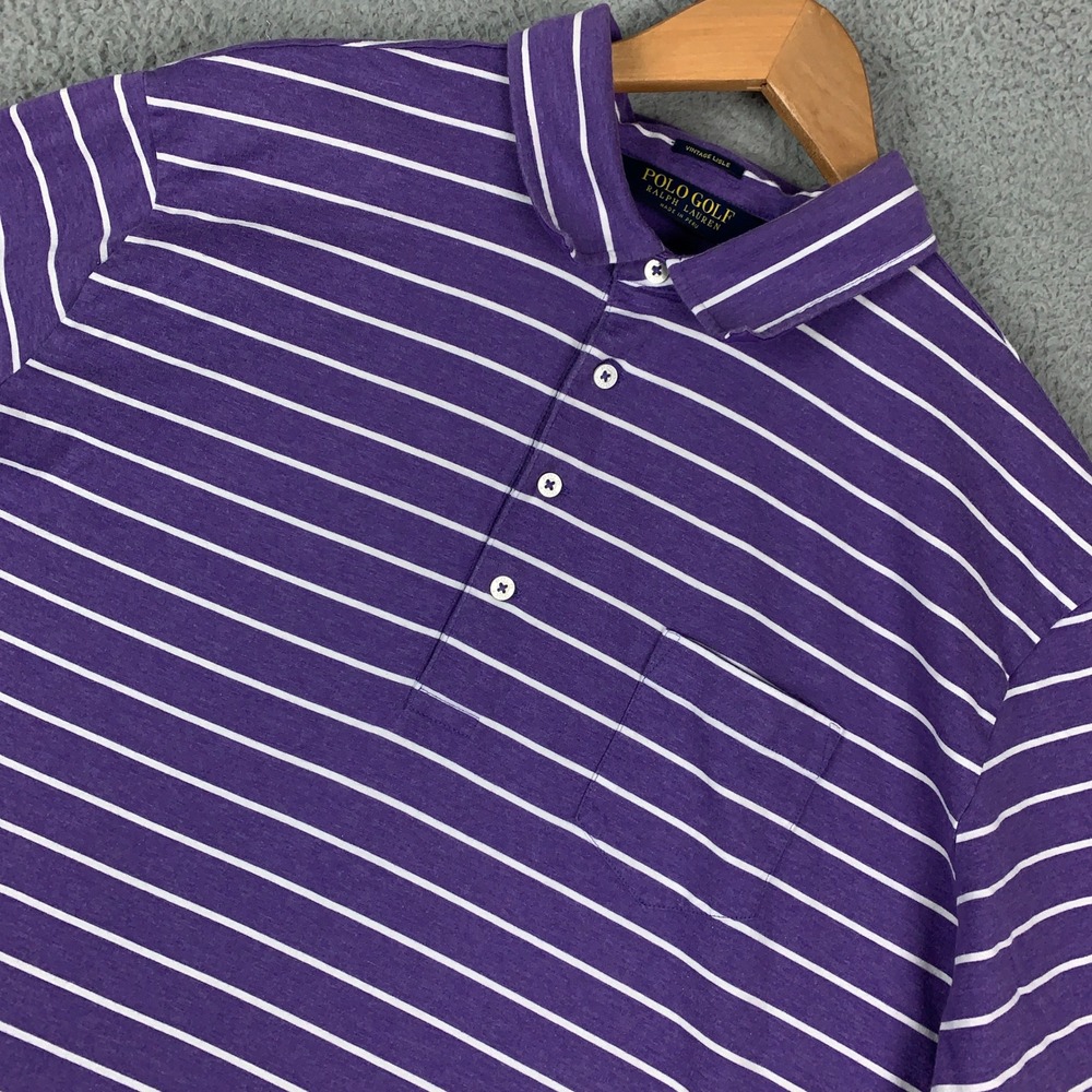Polo Golf Ralph Lauren Vintage Lisle Polo Mens XL Purple Striped Pima Cotton Top